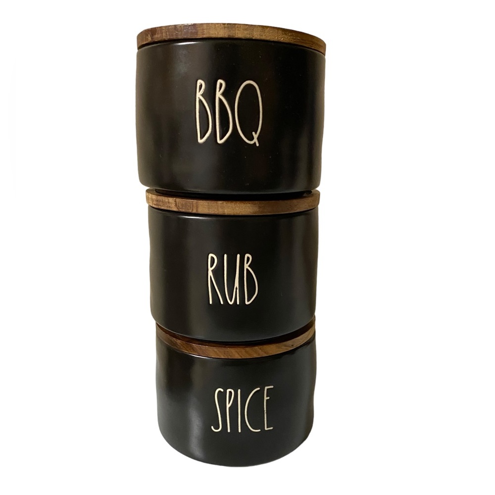 6 Piece Rae Dunn Spice, Rub, BBQ Containers w/Lids.